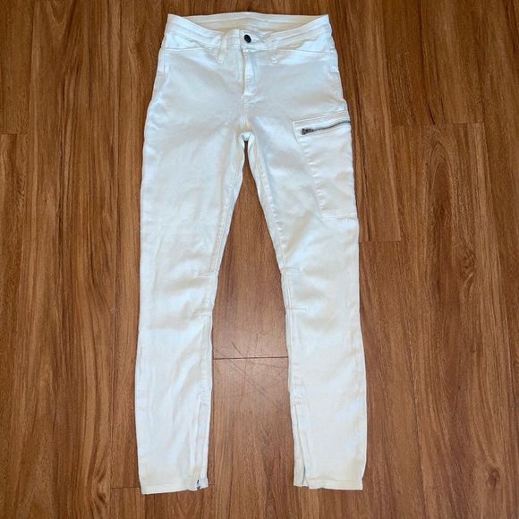 Helmut Lang Pants - Helmut Lang Women's Ivory Zippered Cargo Skinny Slim Ankle Zip Pants Size 26